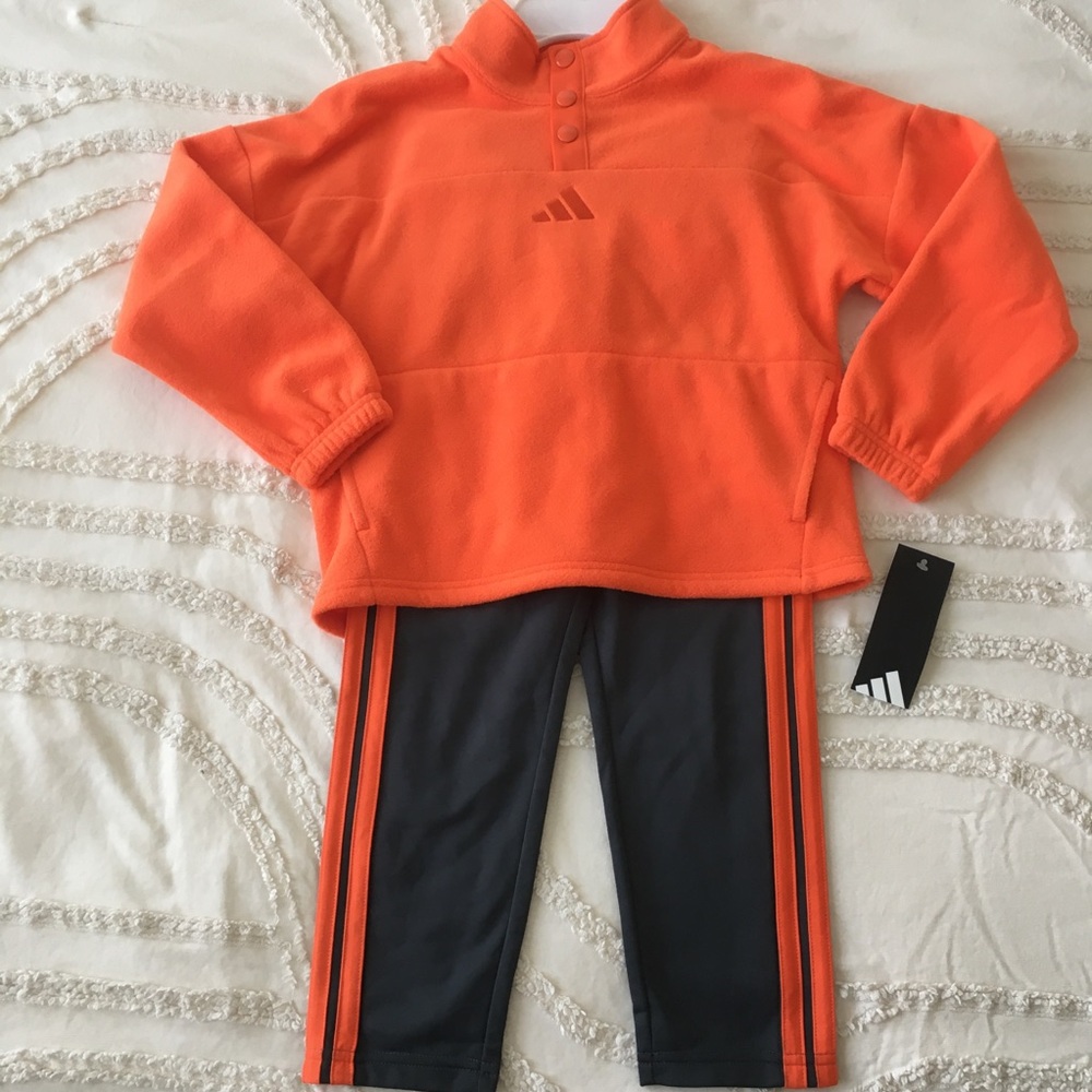 Adidas Orange Fleece Pullover & Black Leggings Set